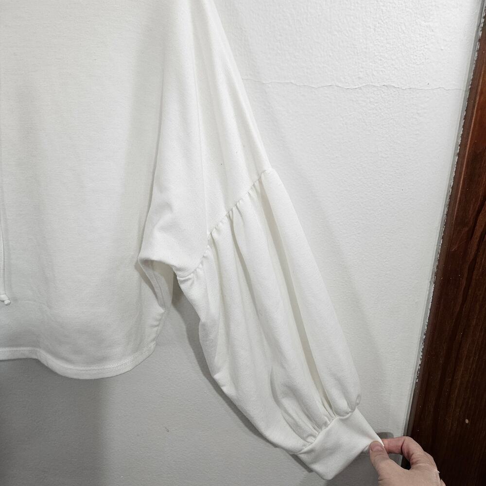 White Cropped Oversized Hoodie. Ballon Sleeves. Size Large. - Picture 3 of 4